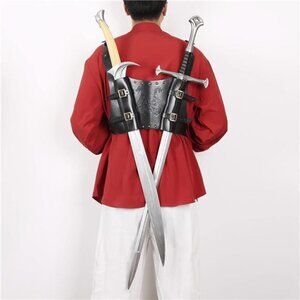 Medieval Viking Totem Sword Frog Adjustable Leather Double Sword Strap Backpack